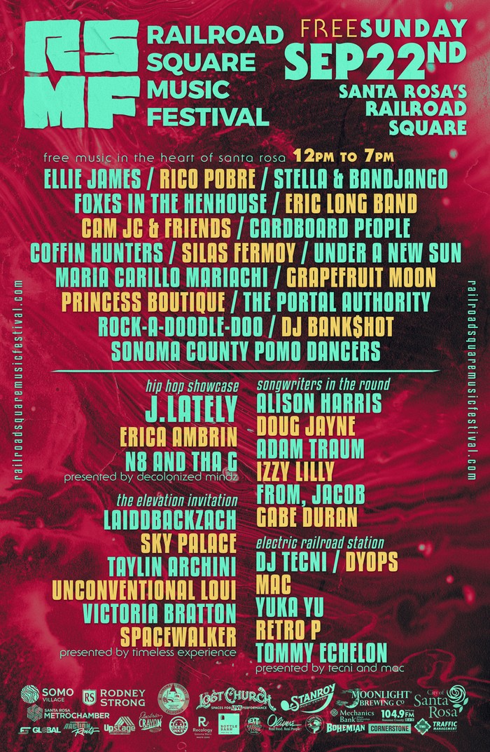 RSMF 2024 festival poster in deep red with cyan and white typography