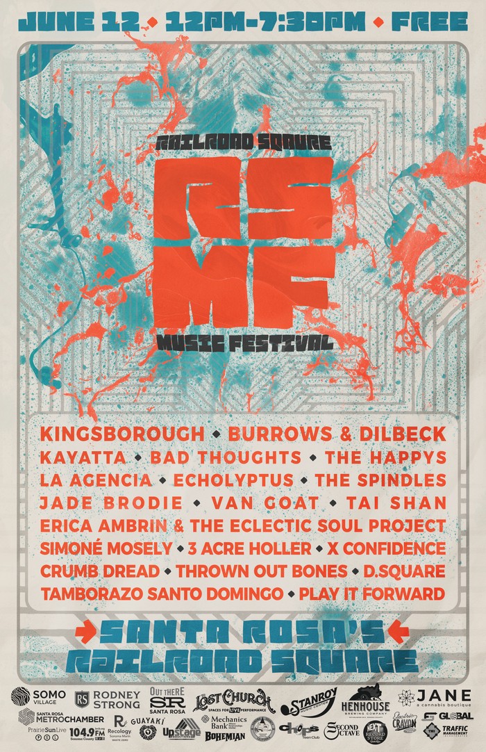 RSMF 2022 festival poster with teal spray-paint aesthetic and grid lineup layout