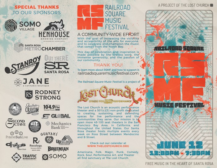 RSMF 2022 folded brochure outside panel with sponsor logos and festival copy